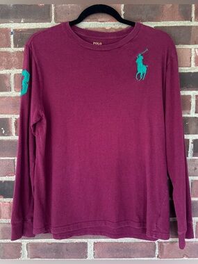 Polo Ralph Lauren Big Pony Long Sleeve T Shirt Burgundy Youth XL 18-20